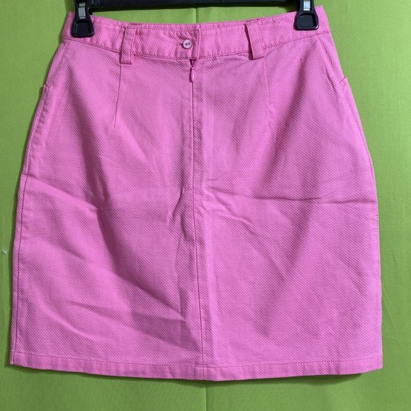 Tori Richard Women Pink A Line Mini Skirt Semi Texture Back Zip Front Pocket Sz2 - Picture 7 of 10